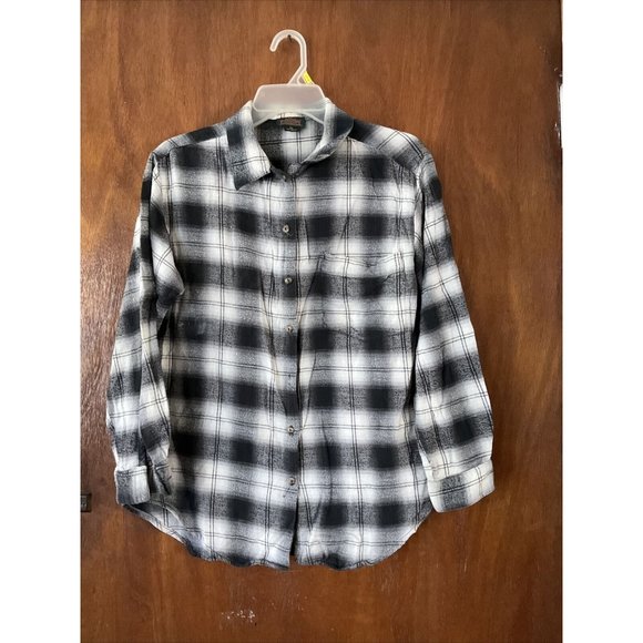 Vintage Greatland Sportswear Mens Plaid Flannel Medium Black & White Lightweight - Picture 2 of 8